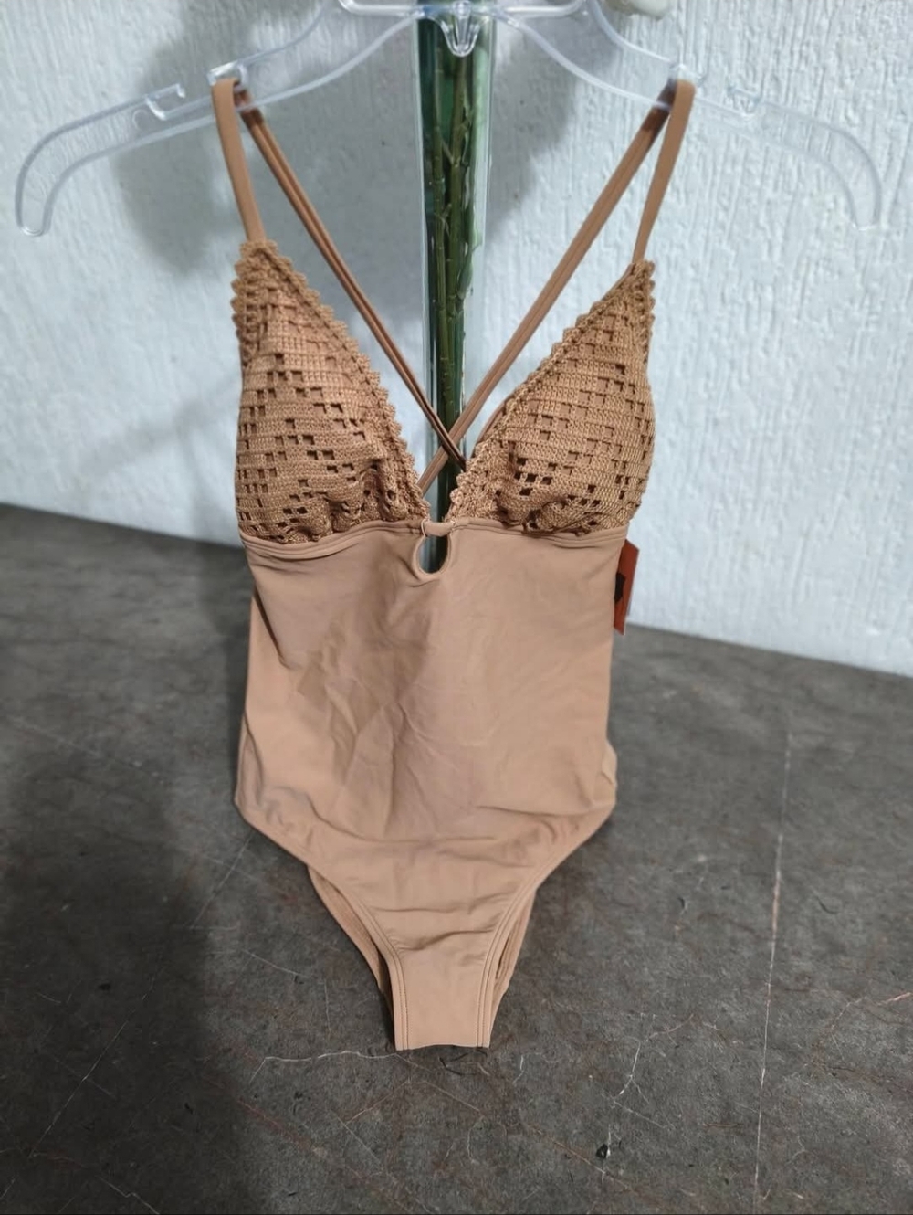 Crochet Top One-Piece Swimsuit in Nude Size XS And S